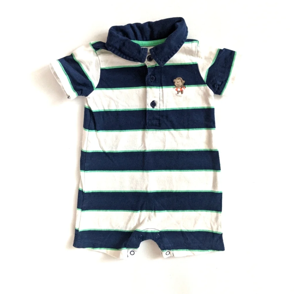 Carter's Striped Polo Romper with Monkey
